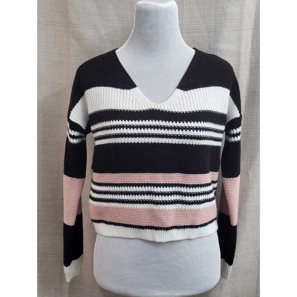Full Circle Trends Women's Sweater Black White Pink Tie Back Size Medium